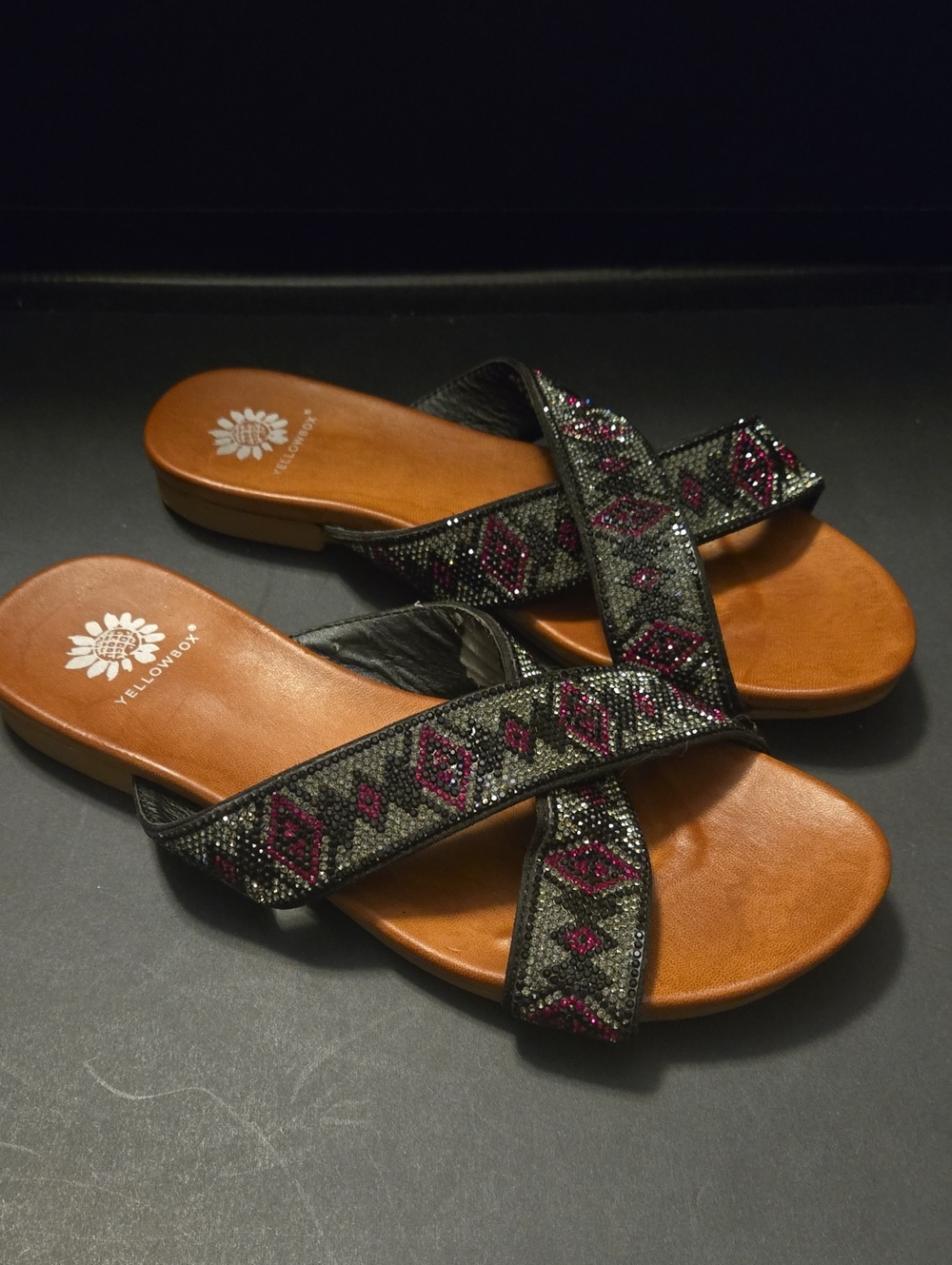 Yellow Box Women's Bali  Crisscross Beaded Slide Sandals